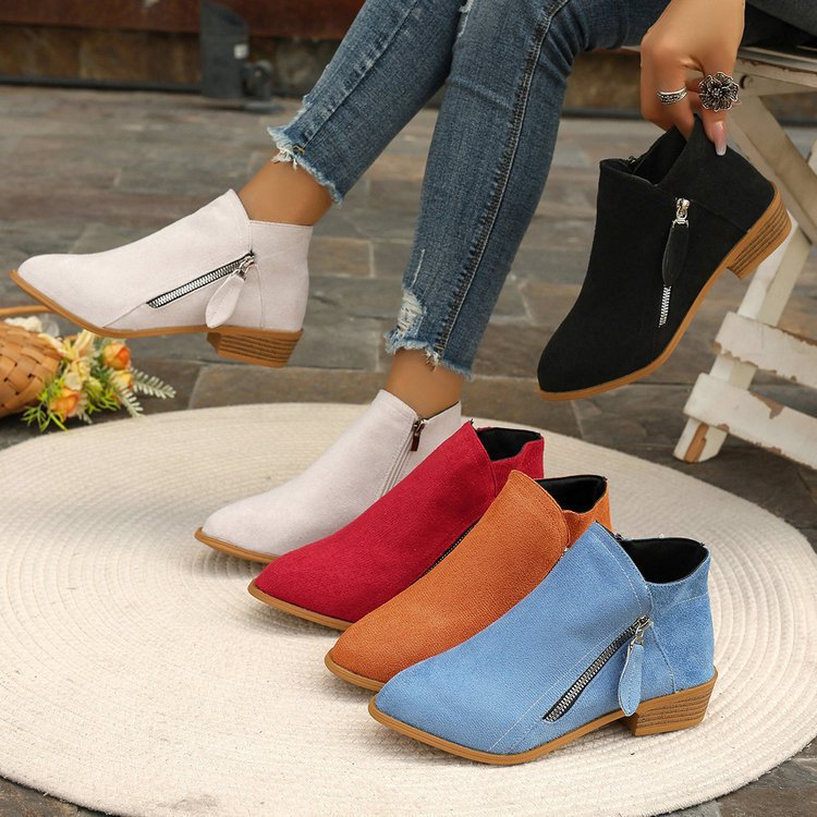 Women's Suede Chunky Ankle Boots · YANYAN China shoe factory