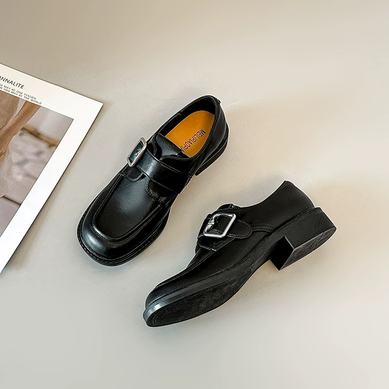 Mocassins à bout carré et boucle de ceinture pour femme, 2026, style college, semelle souple