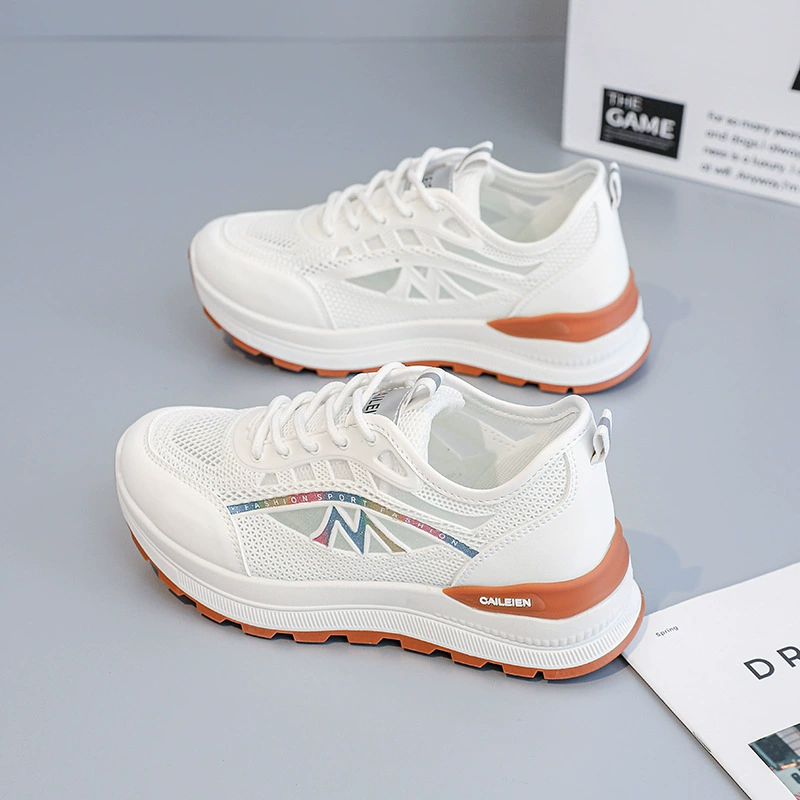 Damensommer-Mesh-weiße Sneaker mit dicker Sohle und Höhenzunahme, lässige Sportschuhe · MOHE China shoe factory