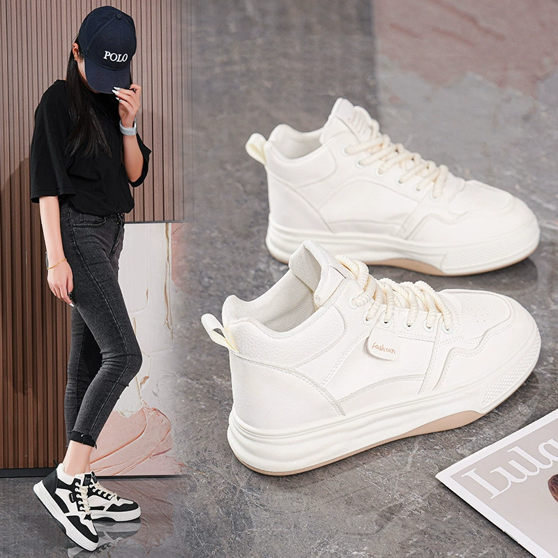 High Top White Sneakers Women Fall New Breathable Student Korean Thick Sole Casual Sneakers