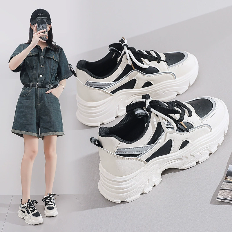 Primavera Tênis Branco Respirável Feminino, Estilo Coreano Sola Grossa Casual Dad Q8825