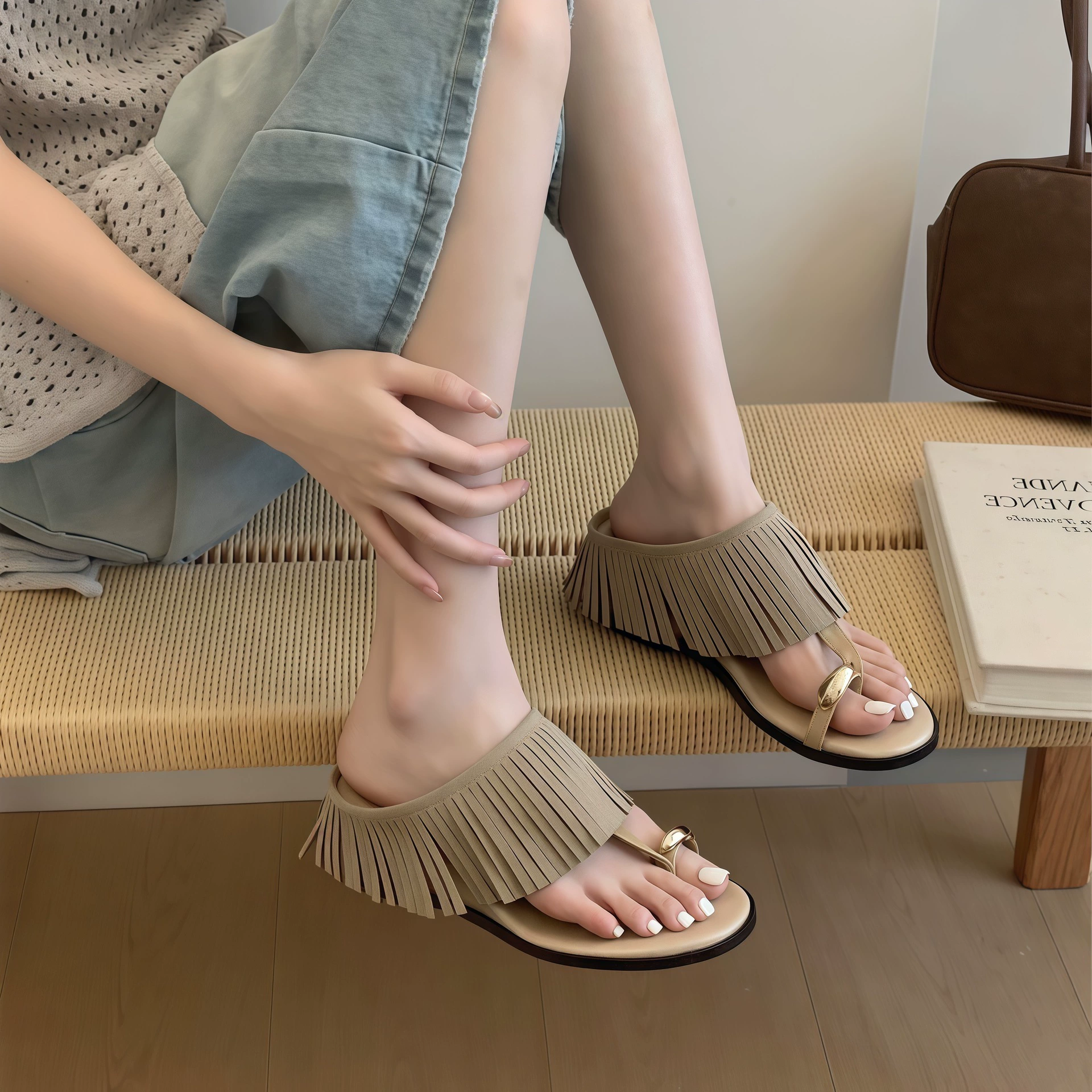 Chuyuji Chanclas de suela gruesa Mujer Verano 2026 Nuevo separador antideslizante borla casual · MOHE China shoe factory