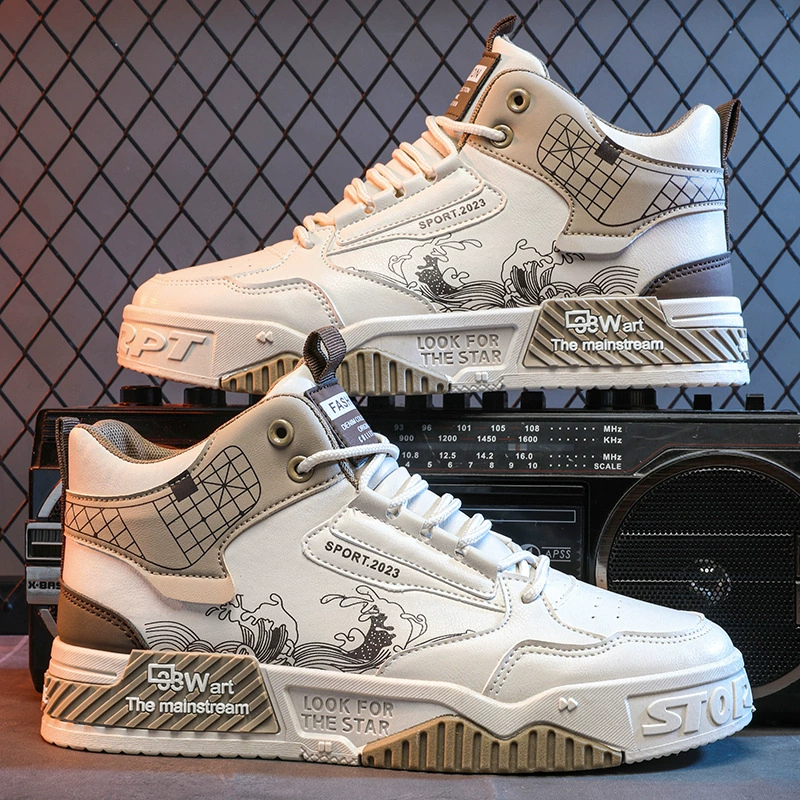 Chaussures board style chinois pour homme, printemps/automne, montantes, blanches, décontractées · MOHE China shoe factory
