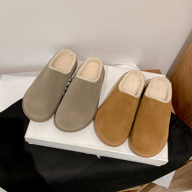 Nouvelles chaussures femme mule en cuir véritable, doublure fourrure, bottes de neige pour l'automne/hiver
