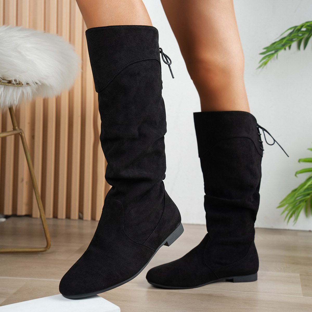 Women's Suede Mid Calf Boots · YANYAN China shoe factory
