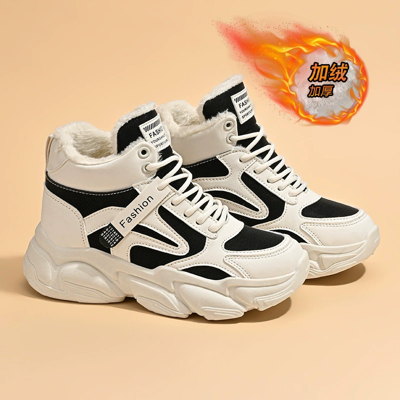 Chaussures Dad doublure polaire femme hiver 2024, sneakers hautes décontractées style coréen A09 · MOHE China shoe factory
