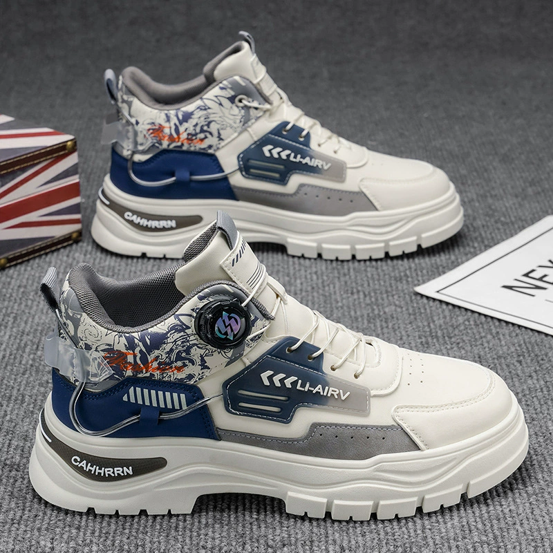 Chaussures Hautes Homme Hiver Jeunes Sport Imperméables Résistantes à l'Usure Antidérapantes Semelle Épaisse Décontractées Travail Boucle Tournante Bottes Martin