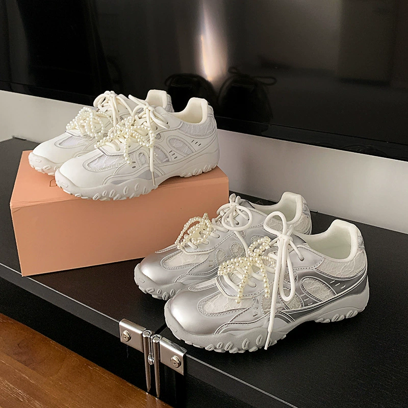 Nuevas Zapatillas Casual con Encaje y Perlas Primavera para Mujer, Plataforma
