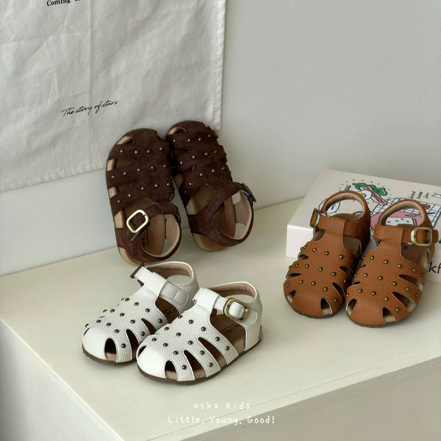 XSHX Niete Burgunder Retro Kork Schuhe Kinder Jungen Mädchen Frühling Sommer Weiche Sohle Anti-Rutsch Gummi Magic Strap · MOHE China shoe factory