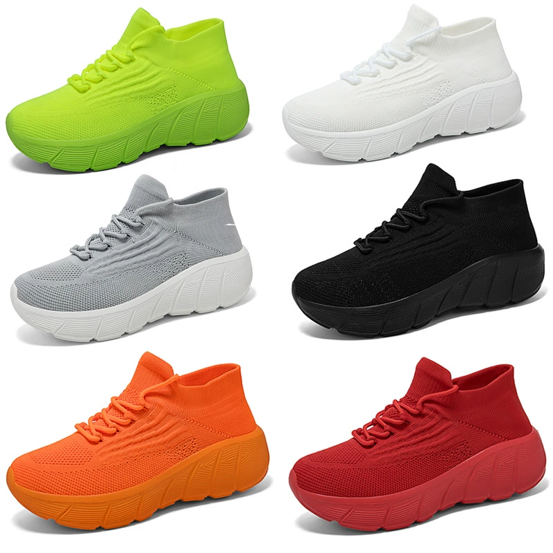 Unisex Knitted Stretch Sock Shoes Breathable Mesh Anti-Odor Casual Sneakers Thick Sole