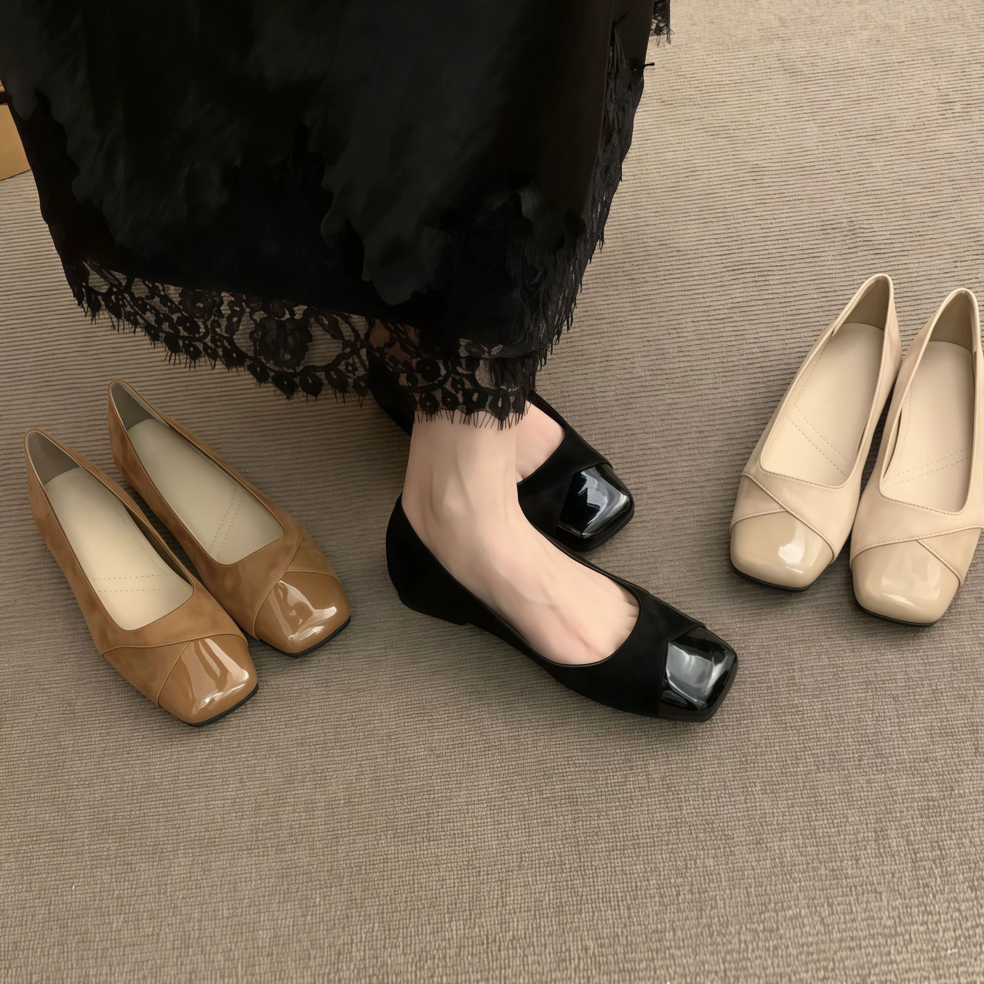 Chuyuji Flach Eckige Zehe Flacher Mund Flats Damen Kleid Mary Jane Schuhe 2026 Neu Sanft Slip-On · MOHE China shoe factory