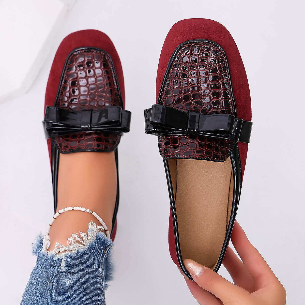 Women's Square Toe Bow Loafers · YANYAN China shoe factory
