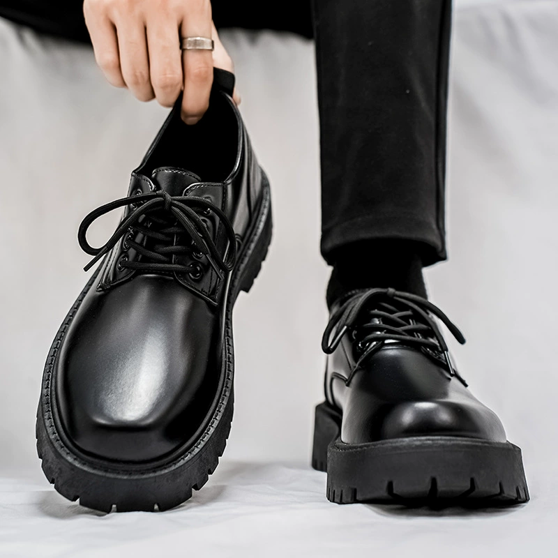 Automne nouveau homme décontractées cuir rétro travail lacets souples respirantes augmentant la hauteur semelle épaisse tête épaisse