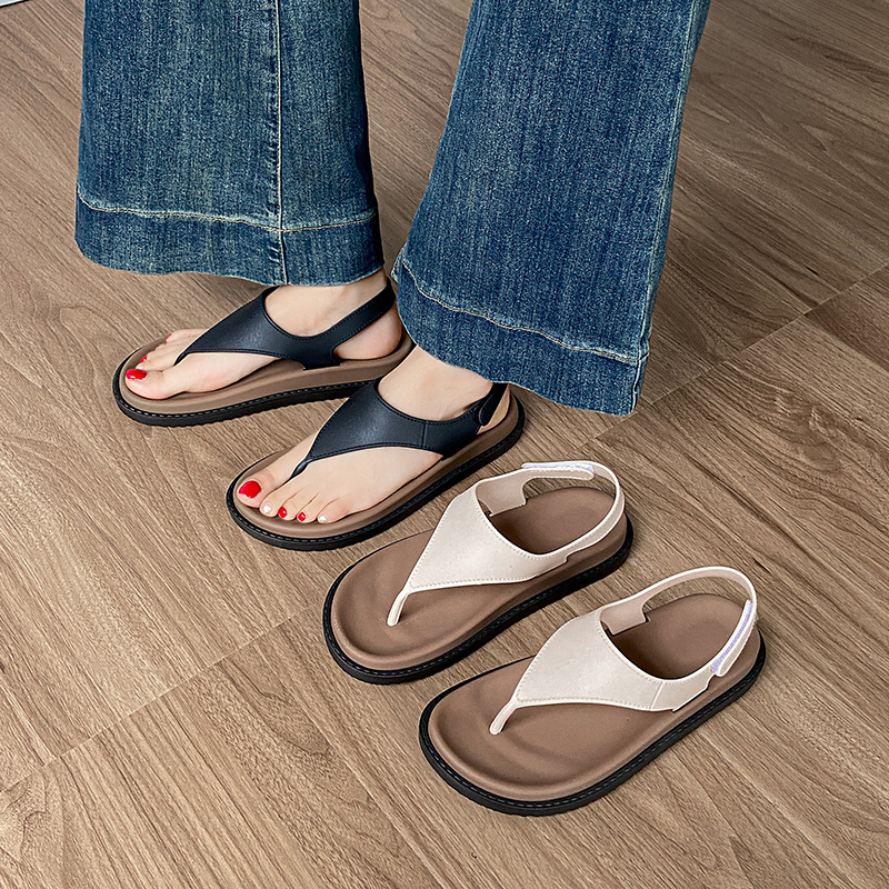 Women's Flat Thong Sandals with Magic Tape · YANYAN China shoe factory