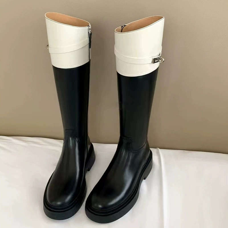 Bottes hautes à plateforme avec boucle de verrouillage, automne-hiver 2023, nouvelles, bout rond, bloc de couleur, bottes de cavalière montantes, femmes