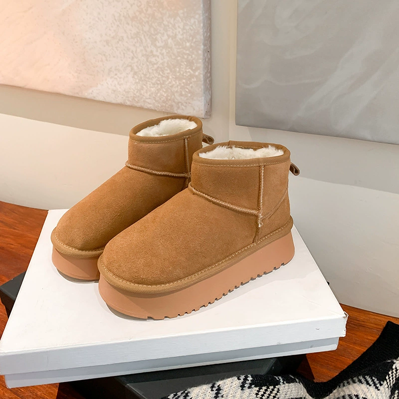 Neue Winter Koreanische Fell Gefütterte Runde Spitze Plattform Schneestiefel für Damen