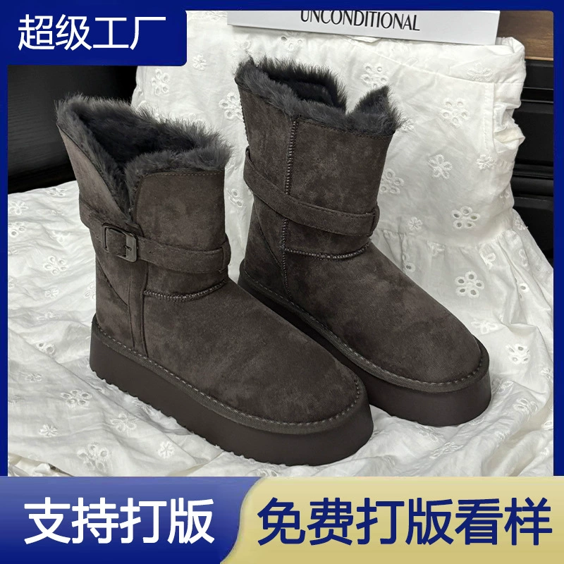2025 Bottes de neige mi-mollet, semelle épaisse, pour femmes, mode, chaudes