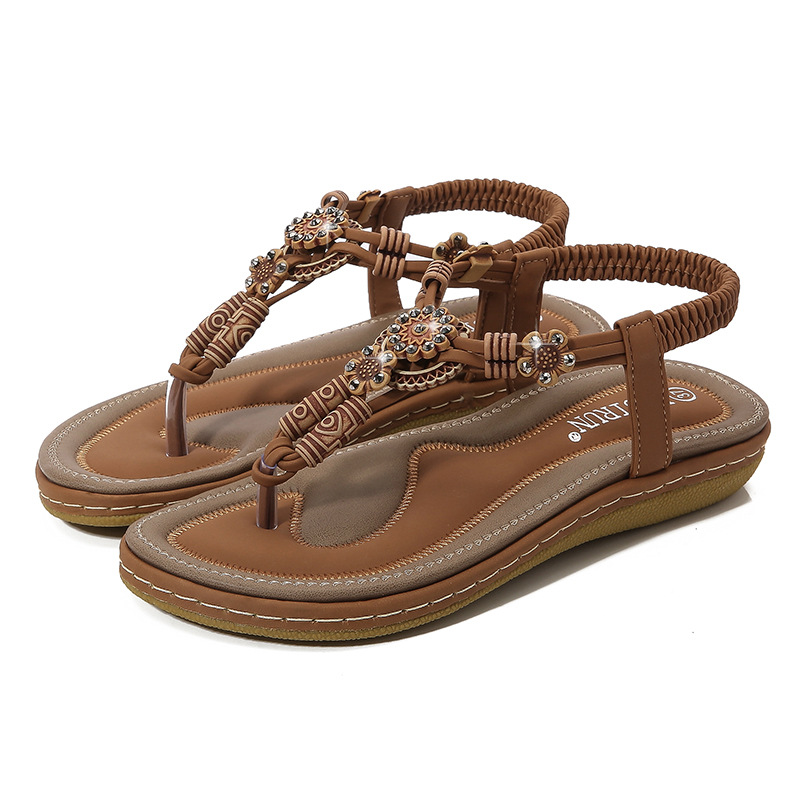 Women's Bohemian Wooden Bead Flat Sandals · YANYAN China shoe factory
