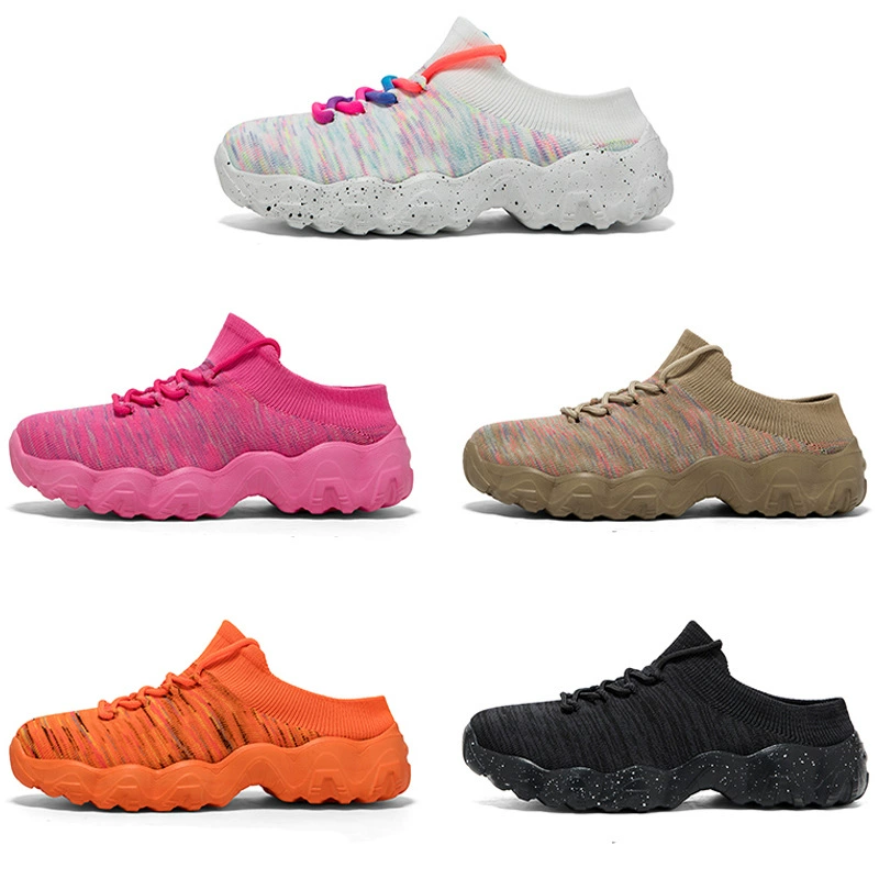 Zapatos tipo calcetín de punto volador sin cordones, para pareja, suela gruesa, talla grande, casuales y deportivos