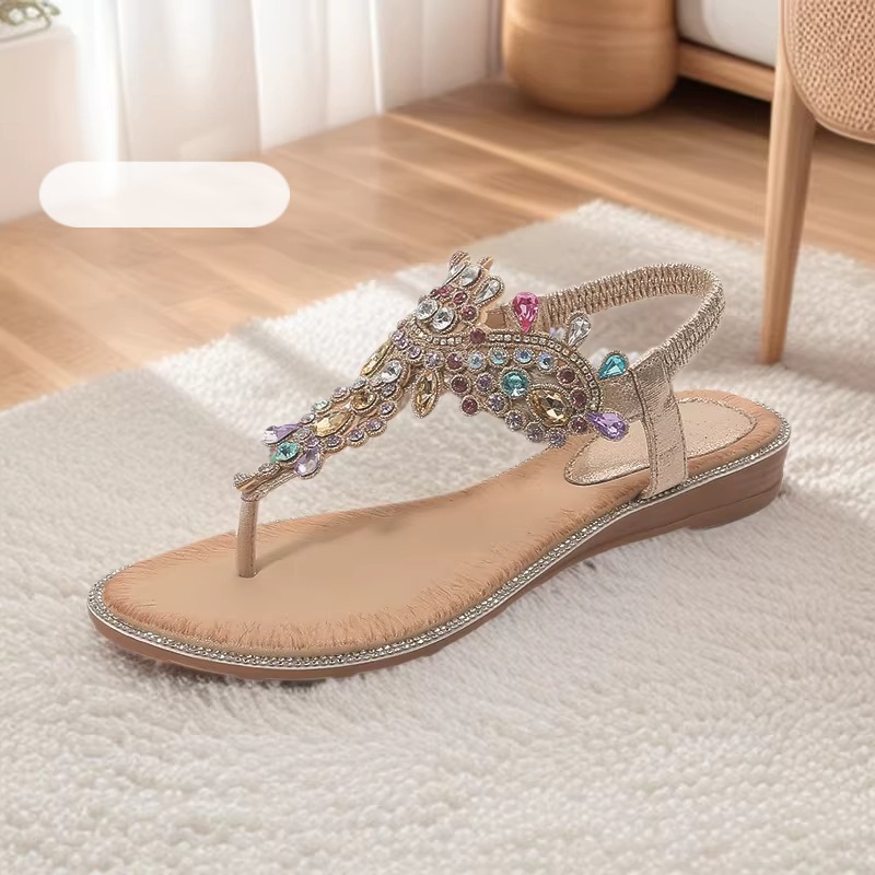 Women's Plus Size Floral Rhinestone Flat Sandals · YANYAN China shoe factory