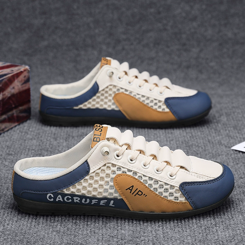 Men's Summer Breathable Mesh Casual Slippers Anti-odor Mesh Shoes Slip-on Soft Sole Half Slippers