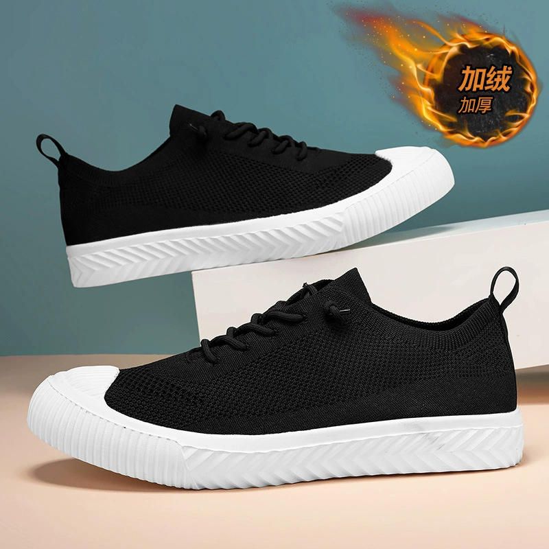 Men's Autumn Winter Fleece Lined Breathable Knitted Casual Slip-On Sock Shoes Lightweight