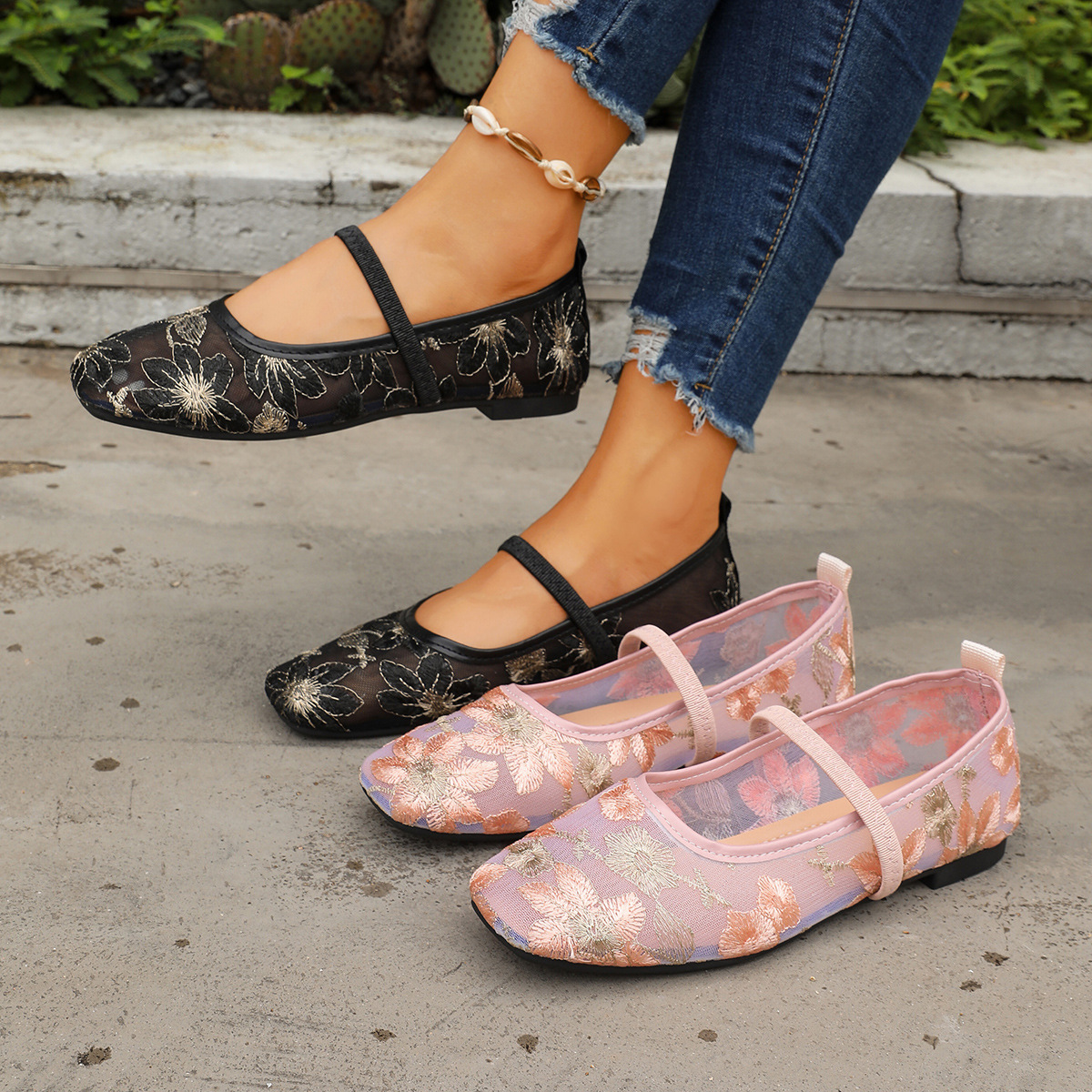 Women's Square Toe Mesh Mary Janes · YANYAN China shoe factory
