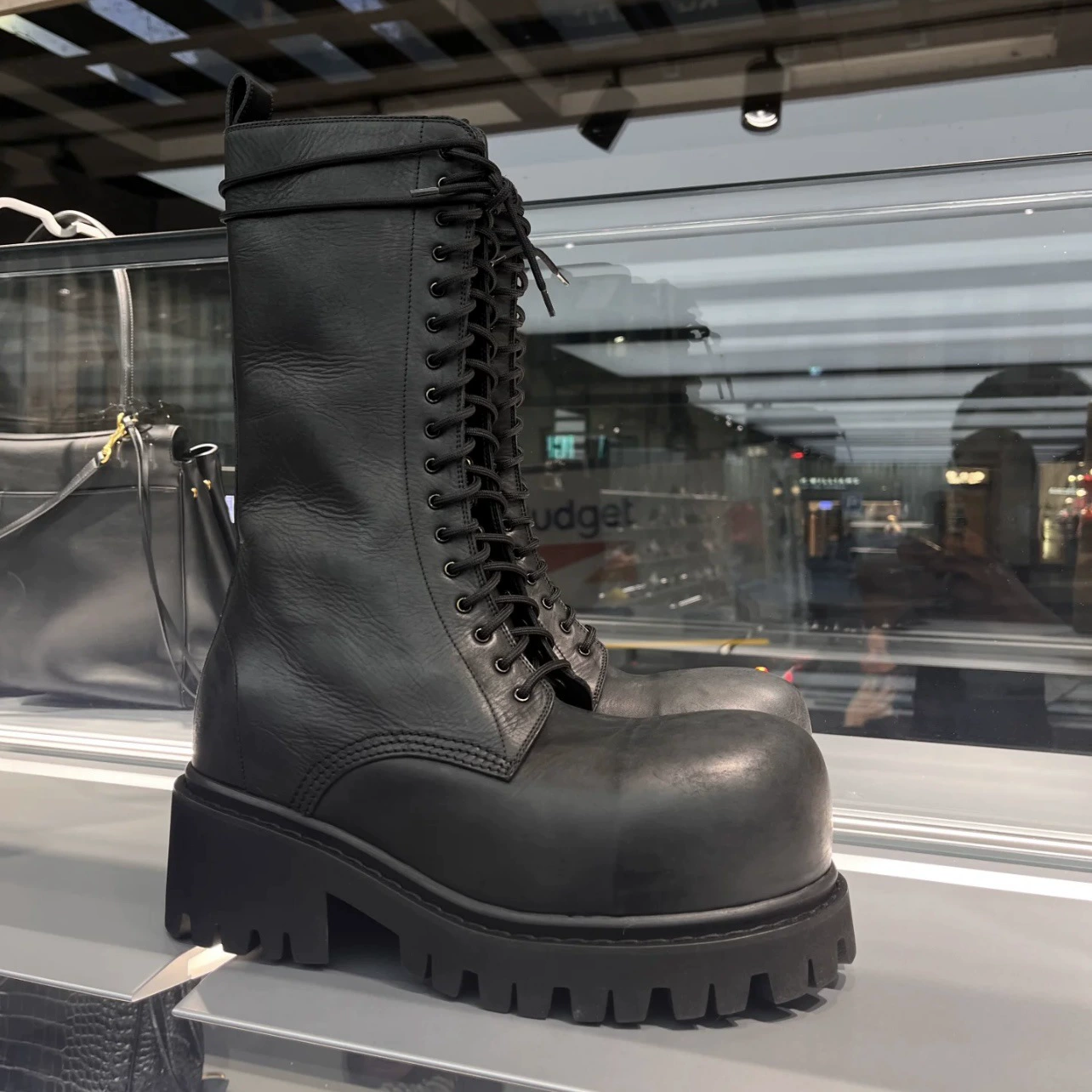Damen Cool Big Toe Mid-Calf Boots 2025, Blockabsatz Plateau Schnür-Arbeitsstiefel