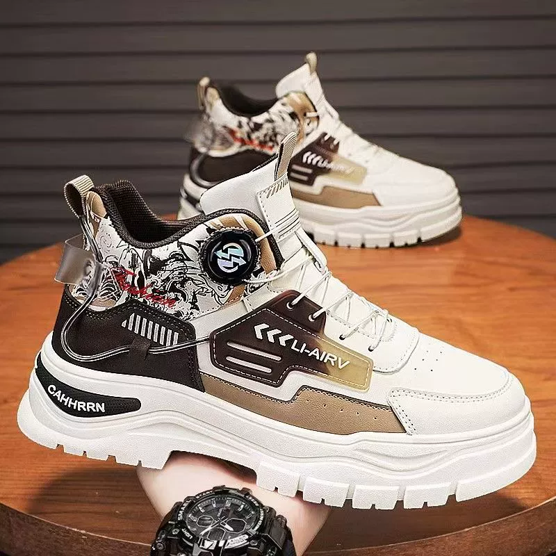 Sapatos Masculinos Cano Alto Inverno Jovem Esportes Impermeáveis Resistente ao Desgaste Antiderrapantes Sola Grossa Casuais Trabalho Fivela Giratória Botas Martin