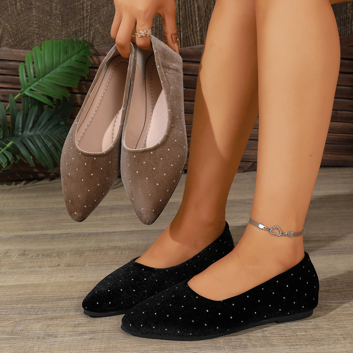 Women's Rhinestone Slip-On Flats · YANYAN China shoe factory