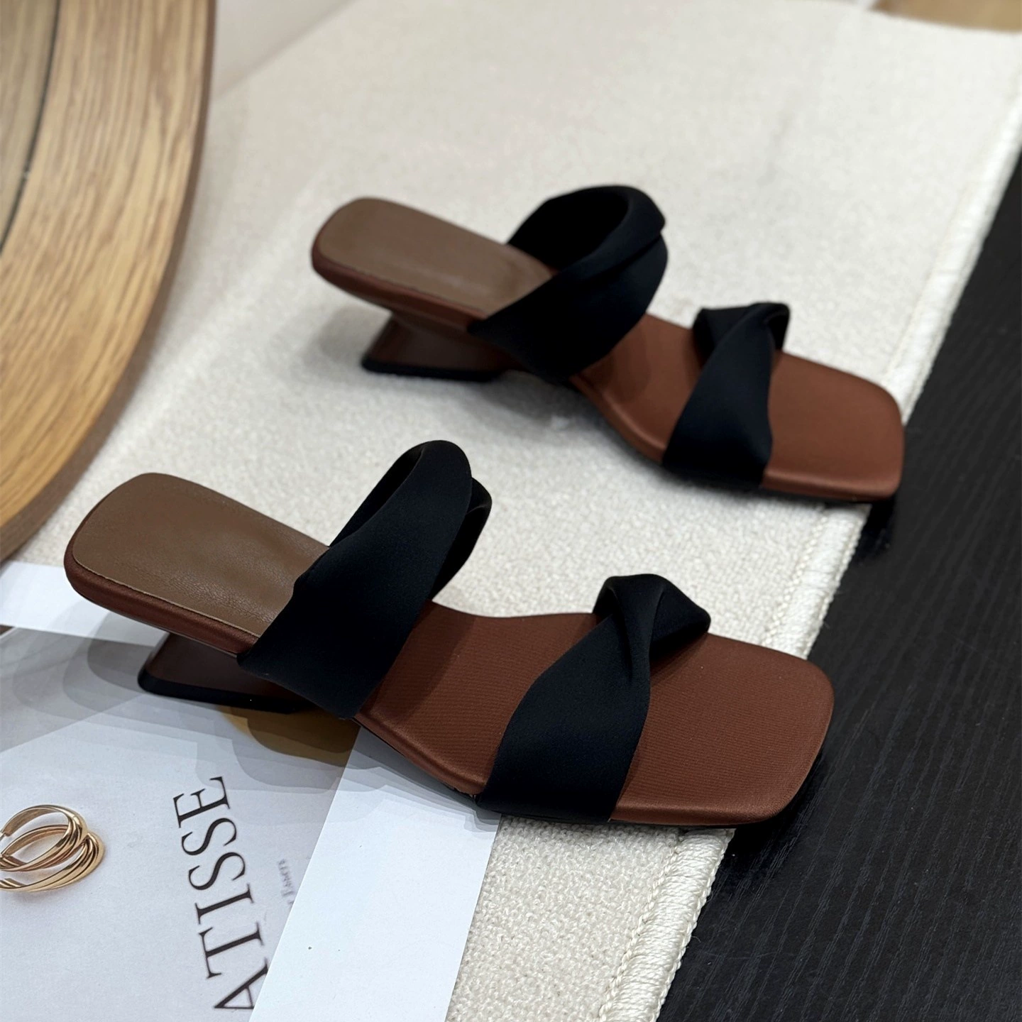 Chuyuji Korean Vintage Wedge Slide Sandals 2026 New, Square Toe Chic