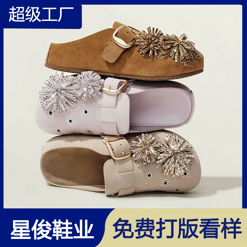 Damen Vintage Strass Blume Wildleder Birkenstocks 2026 Slip-On Clogs · MOHE China shoe factory
