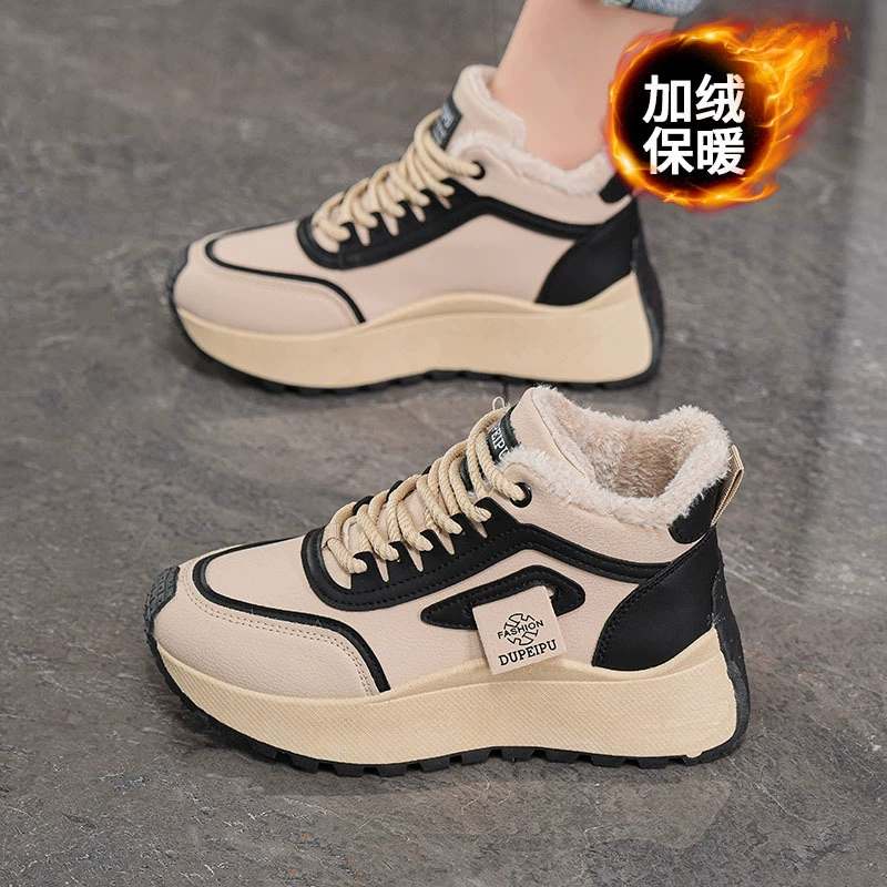 Chaussures de sport montantes femme hiver doublées polaire épaisses coréennes surélévation chaudes coton