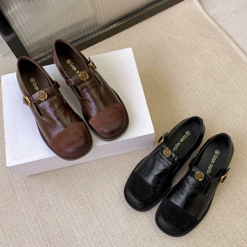 Nouvelles chaussures Mary Jane vintage camélia, décolleté profond, talon bloc, printemps