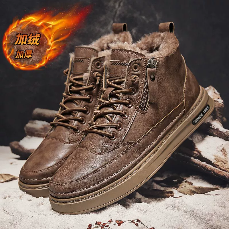 Botas de Neve Masculinas Inverno Cano Alto Forradas de Pele Impermeáveis Antiderrapantes Algodão