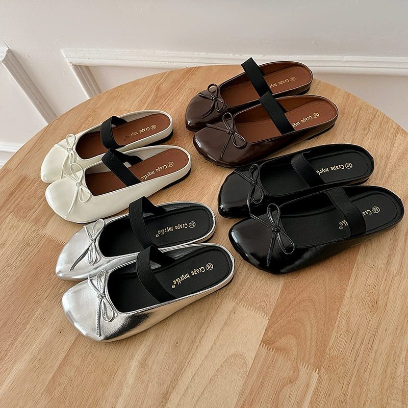Pantuflas de Media Caña con Lazo Francés y Puntera Irregular Mango para Mujer Verano Exterior