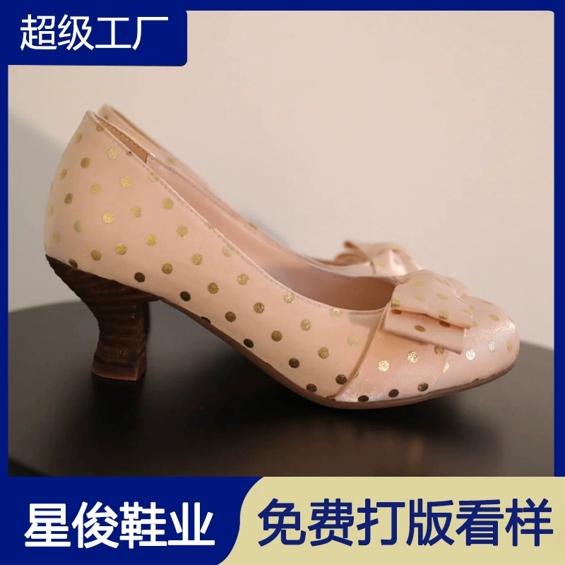Französisch Polka Dot Bow High Heel Schuhe für Damen 2026 Frühling Büro Slip-On Flats · MOHE China shoe factory