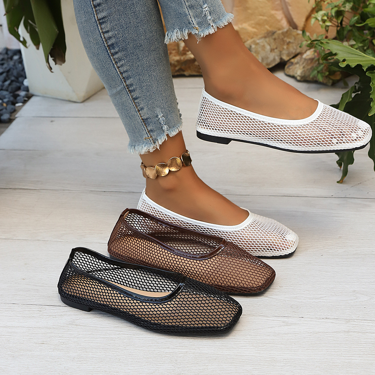 Women's Mesh Mary Jane Flats · YANYAN China shoe factory