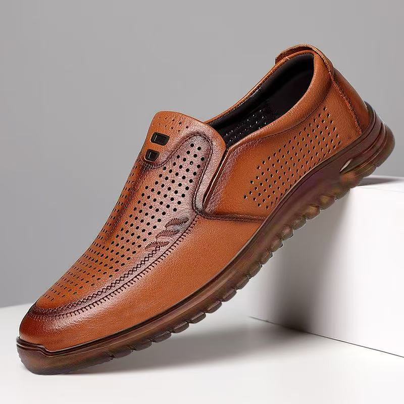 Men's Hollow Out Leather Sandals Breathable Casual · YANYAN China shoe factory