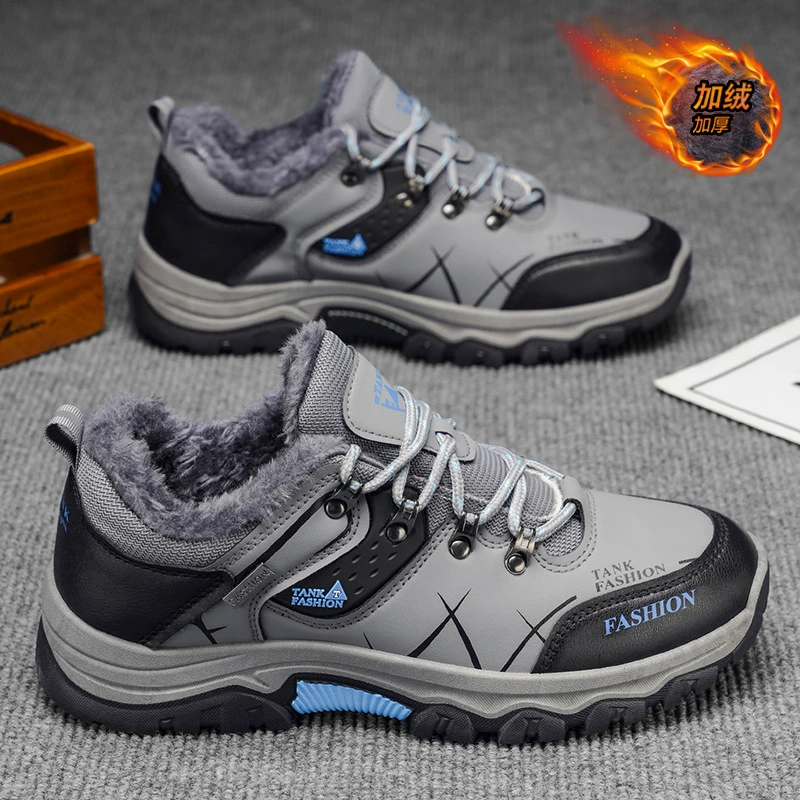 Men's Autumn Winter Outdoor Waterproof Anti-Slip Hiking Shoes Warm Fleece Travel Sneakers