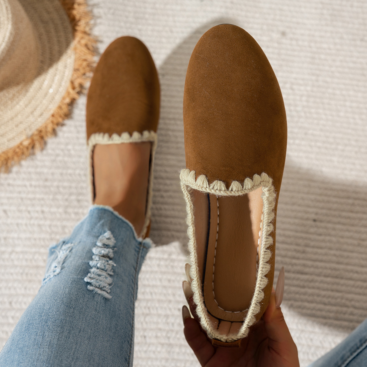 Women's Knit Lace Low Heel Loafers · YANYAN China shoe factory