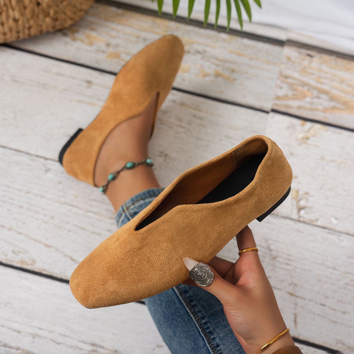 Women's Square Toe Slip-On Flats · YANYAN China shoe factory