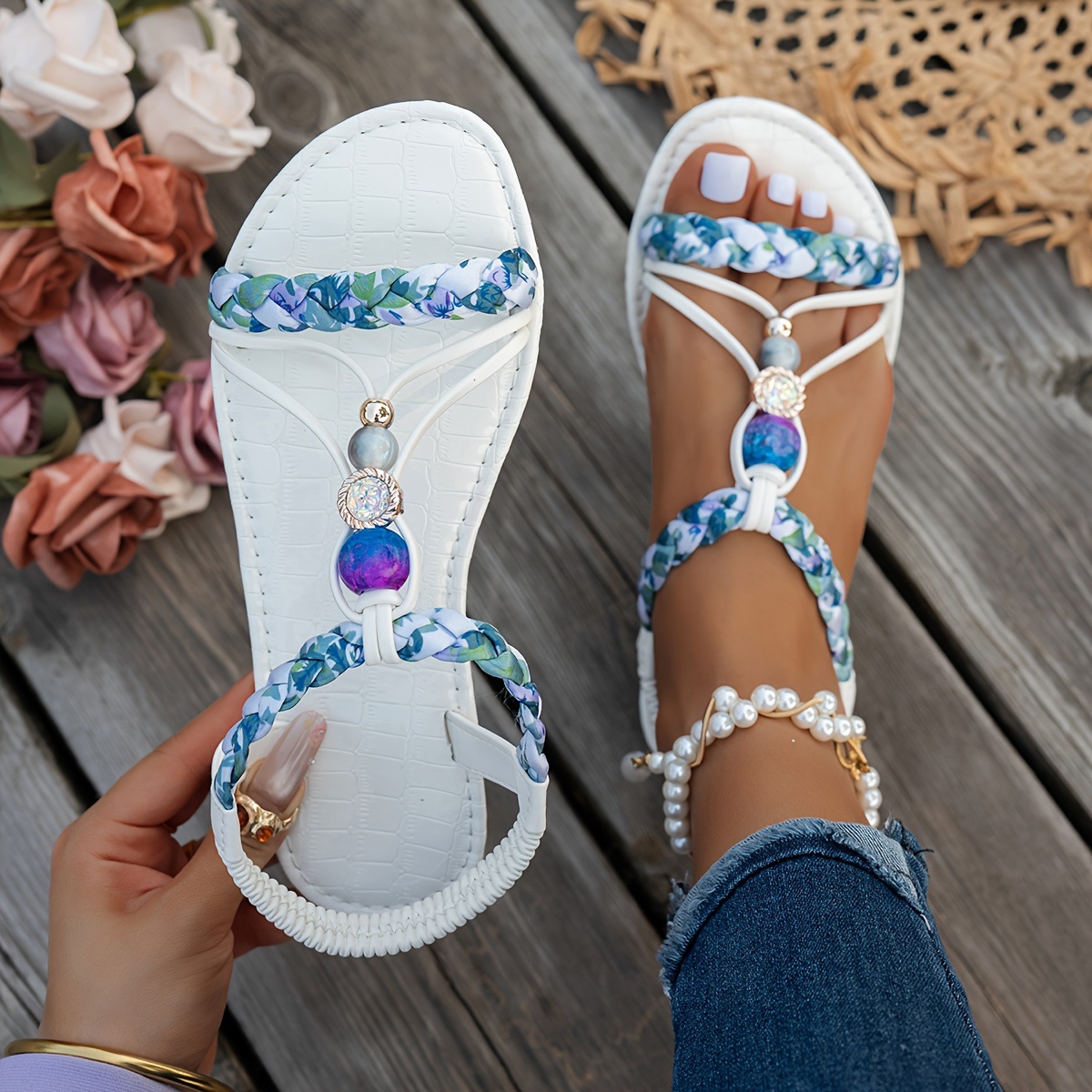 Women's Woven Flat Open-Toe Sandals · YANYAN China shoe factory