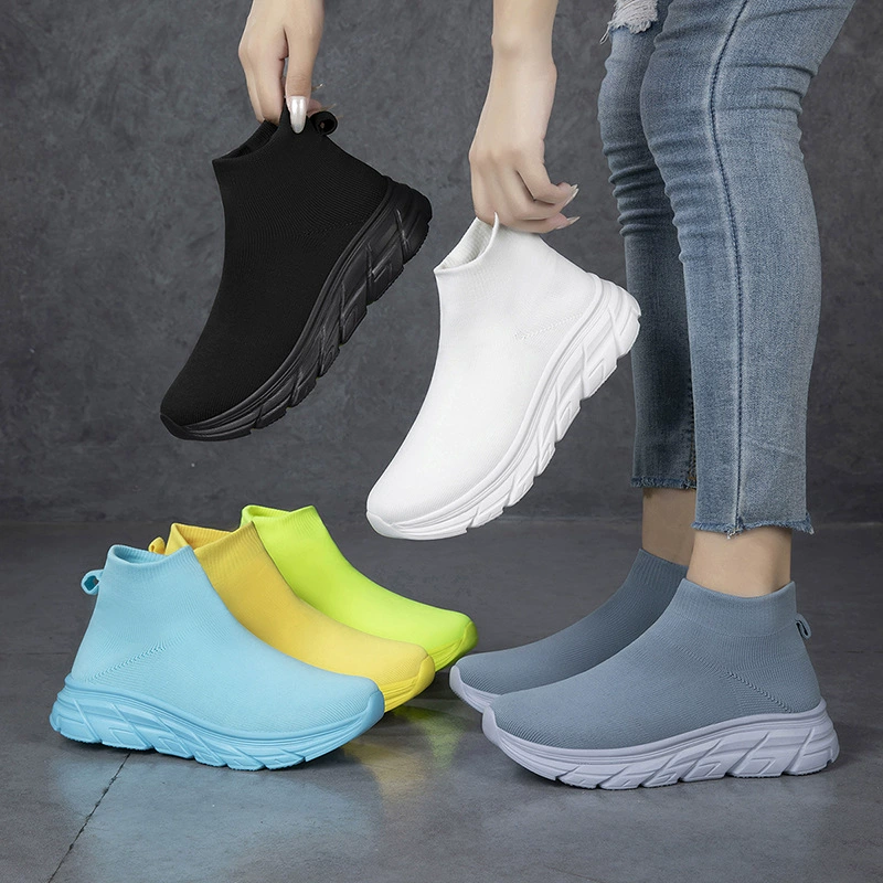 Außenhandel Herren Schuhe Sommer atmungsaktiv Strick Mesh Freizeit Laufen Slip-On leichtgewichtig Schwarz Socken Schuhe