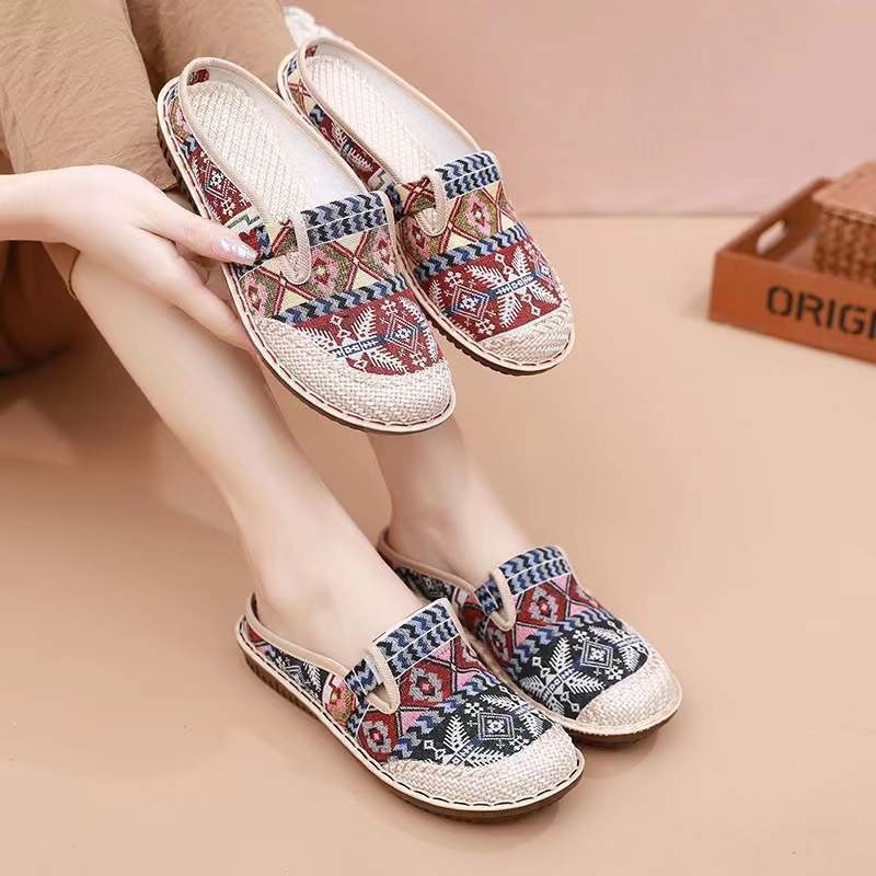Women's Ethnic Linen Slip-On Flats · YANYAN China shoe factory