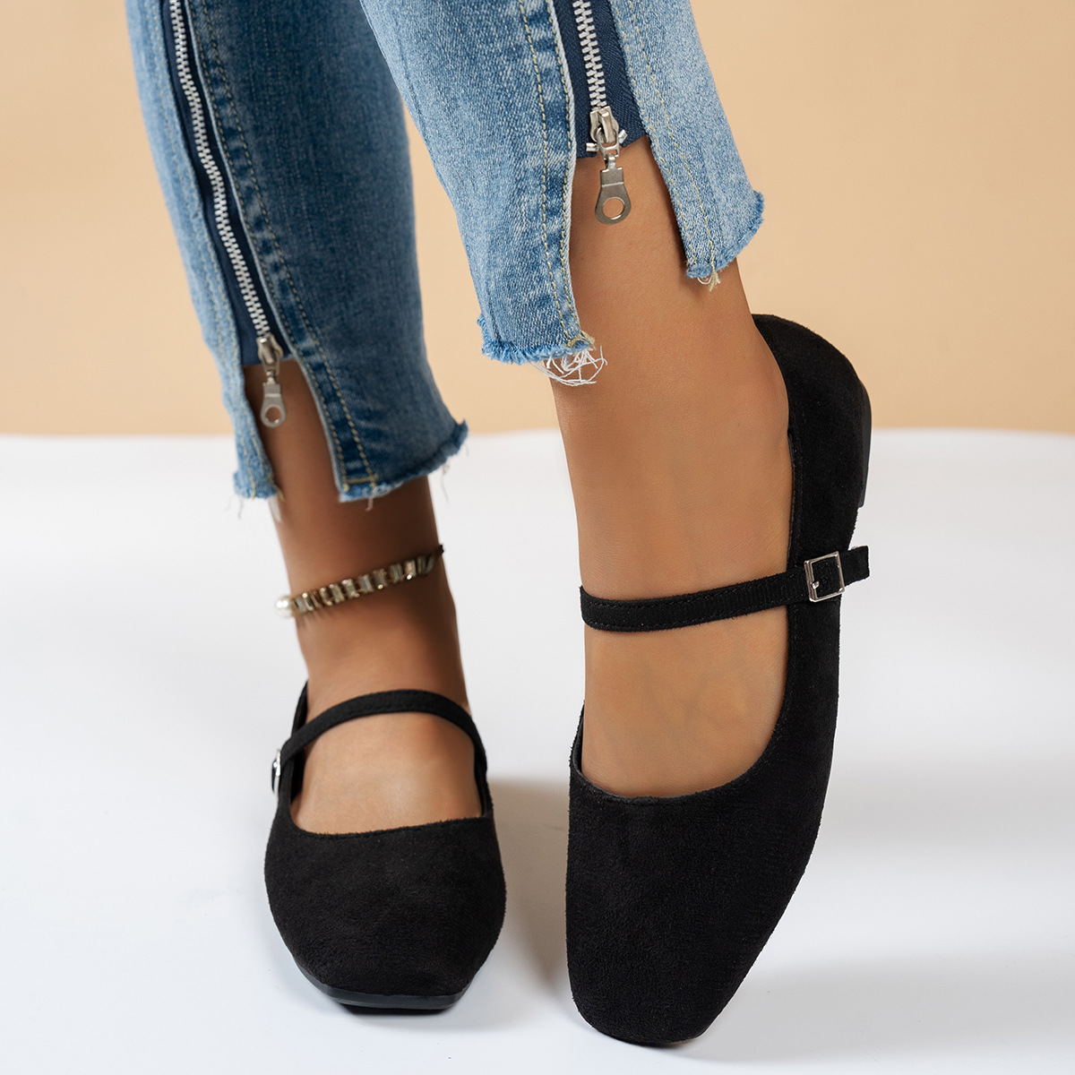 Women's Square Toe Slip-On Flats · YANYAN China shoe factory