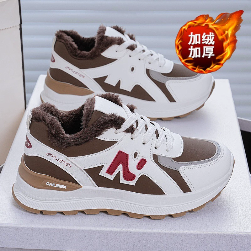 Women's Winter Fleece Lined Chunky Sneakers Breathable Thick Sole Running Shoes