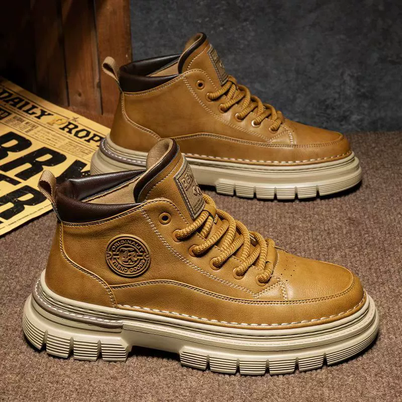 Botas Martin Masculino Inverno Cano Alto Vintage Couro Genuíno Casual Shoes Impermeável Work Boots