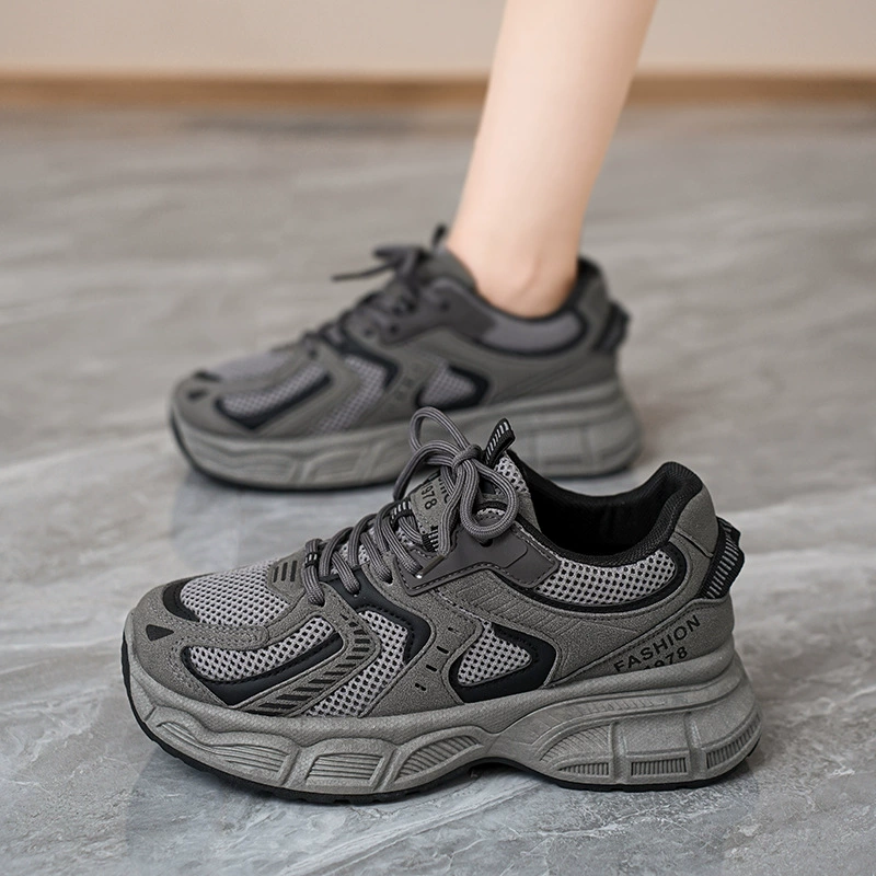 Tênis Chunky Feminino 2024 Outono Respirável Sola Grossa Casual Corrida