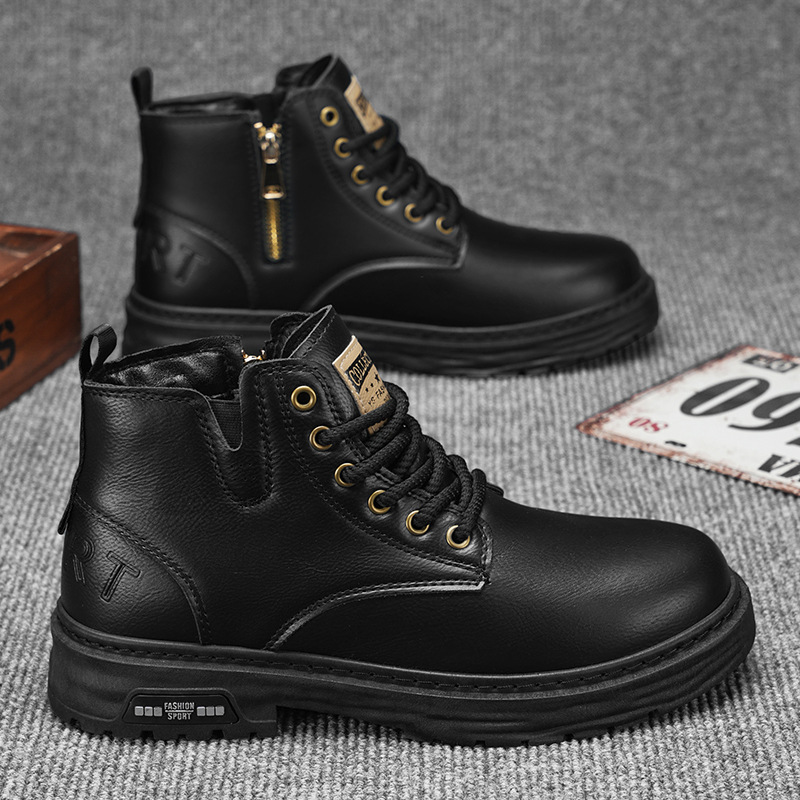 Men's Black Leather Martin Boots Side Zip · YANYAN China shoe factory
